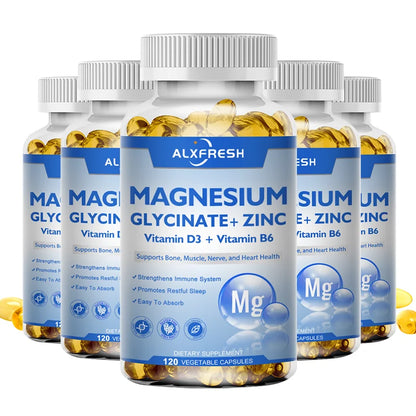 Original Magnesium Glycinate 500mg Supplement – High Absorption for Relaxation, Sleep &amp; Muscle Support - D3 B6 Zinc